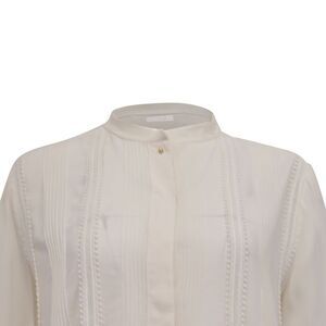 Chloé Embroidery-Trimmed Long Sleeve Blouse in Ivory Silk